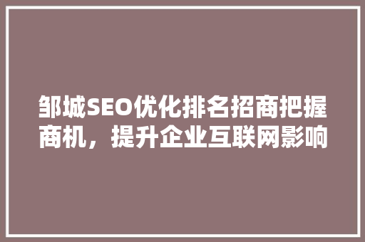 邹城SEO优化排名招商把握商机，提升企业互联网影响力