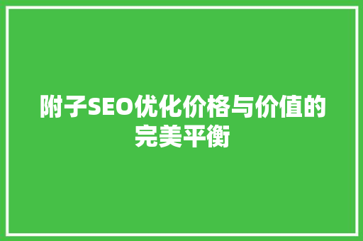 附子SEO优化价格与价值的完美平衡
