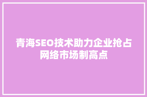 青海SEO技术助力企业抢占网络市场制高点