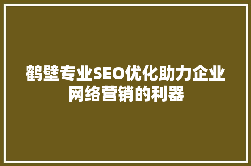 鹤壁专业SEO优化助力企业网络营销的利器