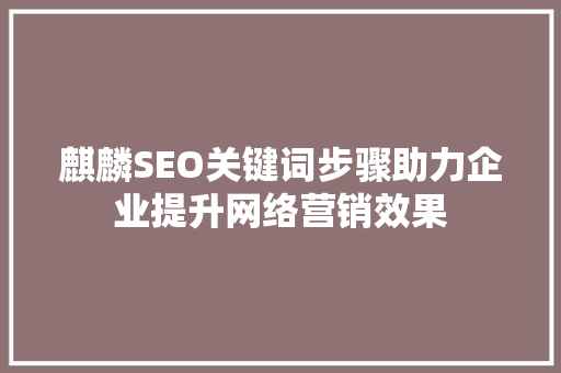 麒麟SEO关键词步骤助力企业提升网络营销效果