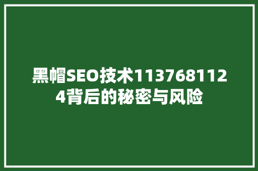 黑帽SEO技术1137681124背后的秘密与风险