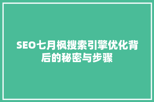 SEO七月枫搜索引擎优化背后的秘密与步骤