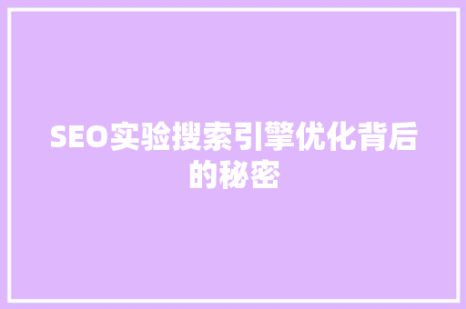 SEO实验搜索引擎优化背后的秘密