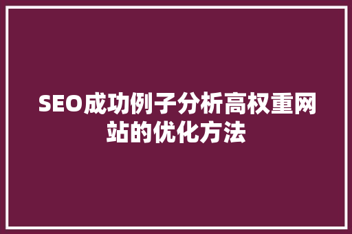 SEO成功例子分析高权重网站的优化方法