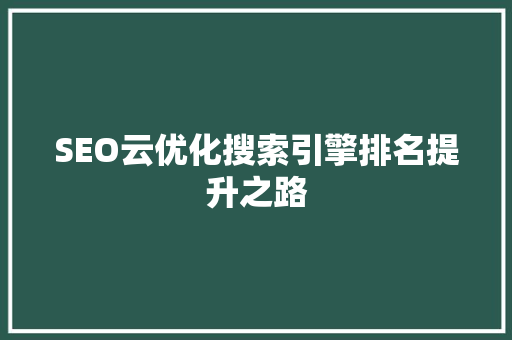 SEO云优化搜索引擎排名提升之路