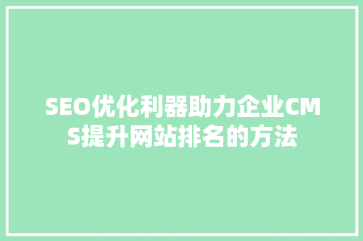 SEO优化利器助力企业CMS提升网站排名的方法