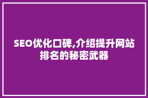 SEO优化口碑,介绍提升网站排名的秘密武器  第1张