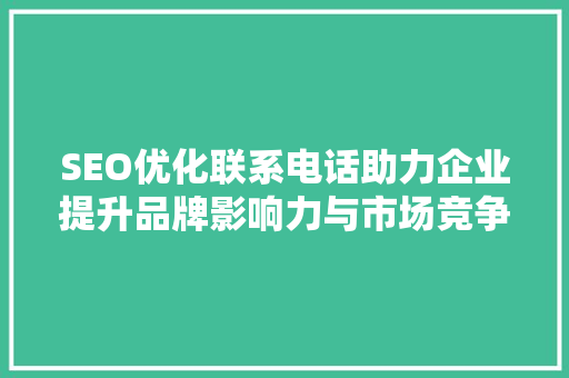 SEO优化联系电话助力企业提升品牌影响力与市场竞争力  第1张