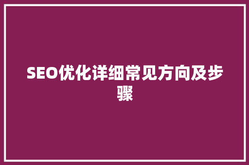 SEO优化详细常见方向及步骤