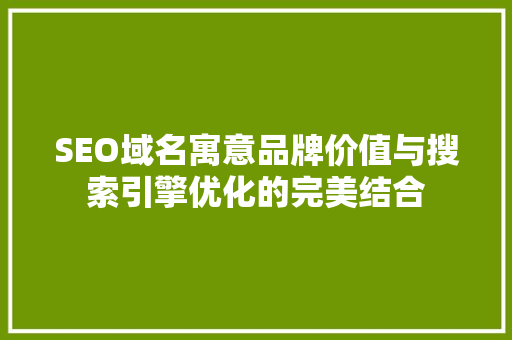 SEO域名寓意品牌价值与搜索引擎优化的完美结合