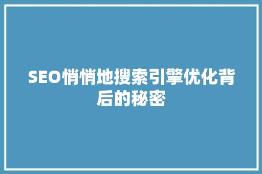 SEO悄悄地搜索引擎优化背后的秘密