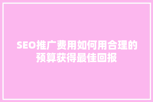 SEO推广费用如何用合理的预算获得最佳回报