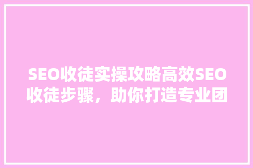 SEO收徒实操攻略高效SEO收徒步骤，助你打造专业团队