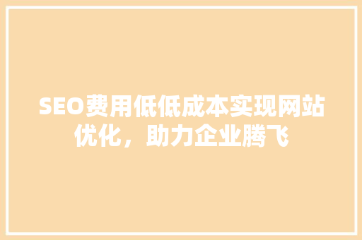 SEO费用低低成本实现网站优化，助力企业腾飞
