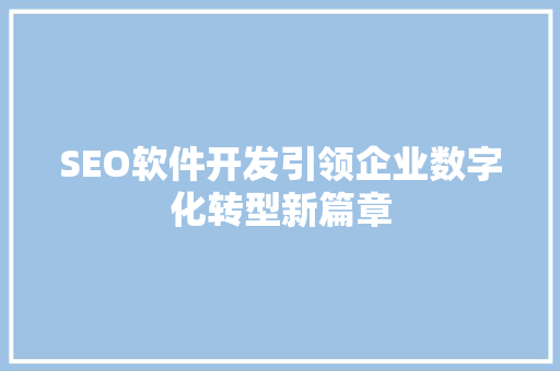 SEO软件开发引领企业数字化转型新篇章