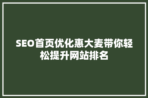 SEO首页优化惠大麦带你轻松提升网站排名