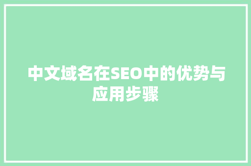 中文域名在SEO中的优势与应用步骤