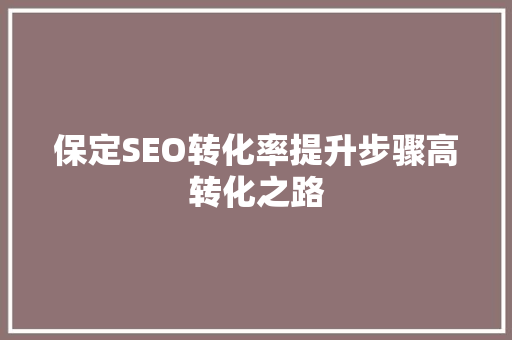 保定SEO转化率提升步骤高转化之路