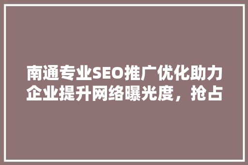 南通专业SEO推广优化助力企业提升网络曝光度，抢占市场先机