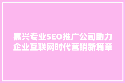 嘉兴专业SEO推广公司助力企业互联网时代营销新篇章