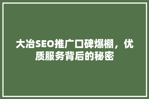 大冶SEO推广口碑爆棚，优质服务背后的秘密