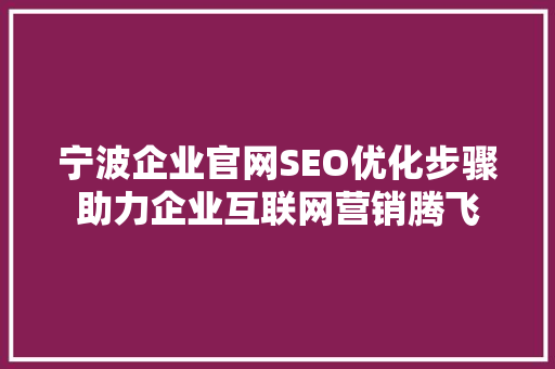 宁波企业官网SEO优化步骤助力企业互联网营销腾飞