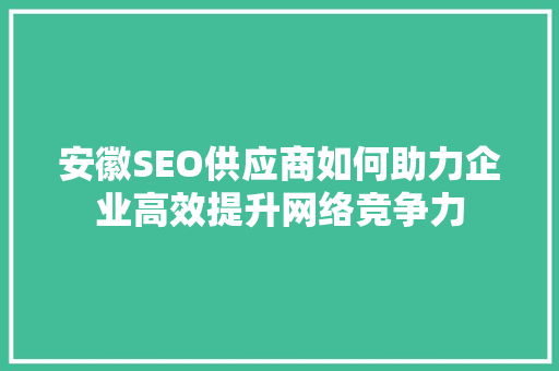 安徽SEO供应商如何助力企业高效提升网络竞争力  第1张