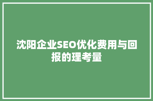 沈阳企业SEO优化费用与回报的理考量