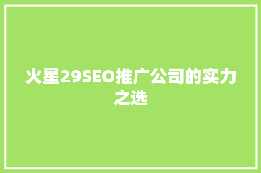 火星29SEO推广公司的实力之选