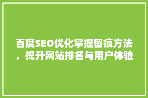 百度SEO优化掌握留痕方法，提升网站排名与用户体验