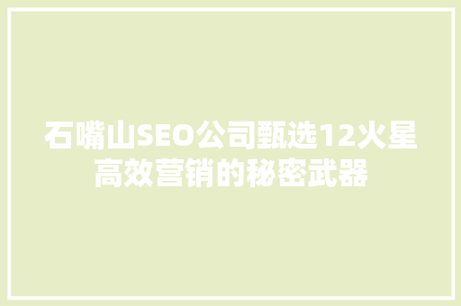 石嘴山SEO公司甄选12火星高效营销的秘密武器