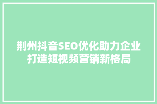 荆州抖音SEO优化助力企业打造短视频营销新格局