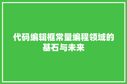 代码编辑框常量编程领域的基石与未来