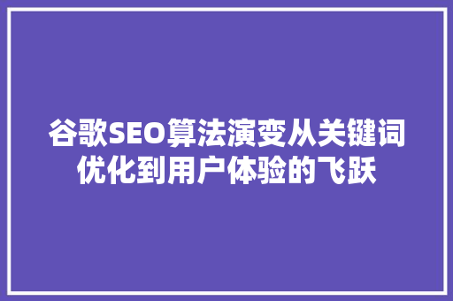 谷歌SEO算法演变从关键词优化到用户体验的飞跃