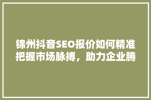 锦州抖音SEO报价如何精准把握市场脉搏，助力企业腾飞