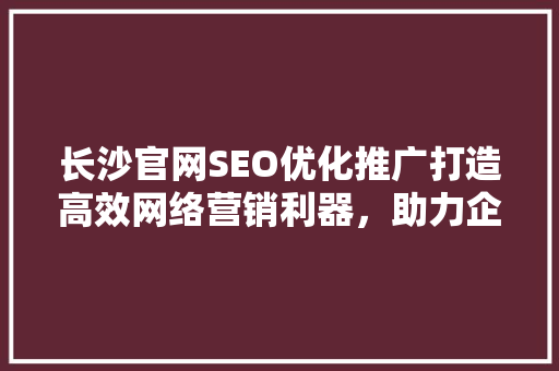 长沙官网SEO优化推广打造高效网络营销利器，助力企业腾飞
