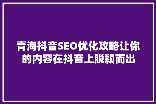 青海抖音SEO优化攻略让你的内容在抖音上脱颖而出
