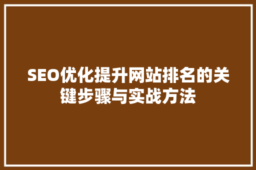 SEO优化提升网站排名的关键步骤与实战方法