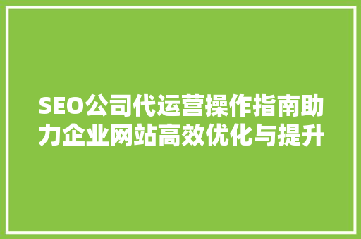 SEO公司代运营操作指南助力企业网站高效优化与提升