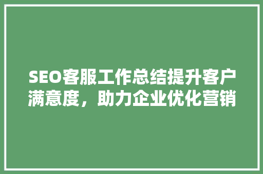 SEO客服工作总结提升客户满意度，助力企业优化营销步骤