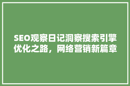 SEO观察日记洞察搜索引擎优化之路，网络营销新篇章