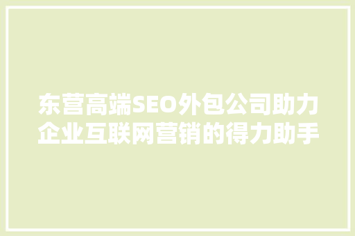 东营高端SEO外包公司助力企业互联网营销的得力助手