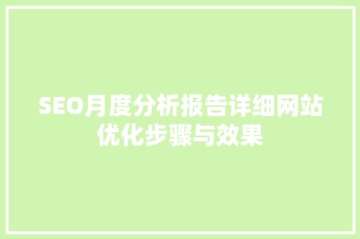 SEO月度分析报告详细网站优化步骤与效果
