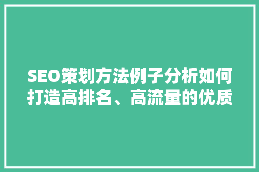 SEO策划方法例子分析如何打造高排名、高流量的优质网站