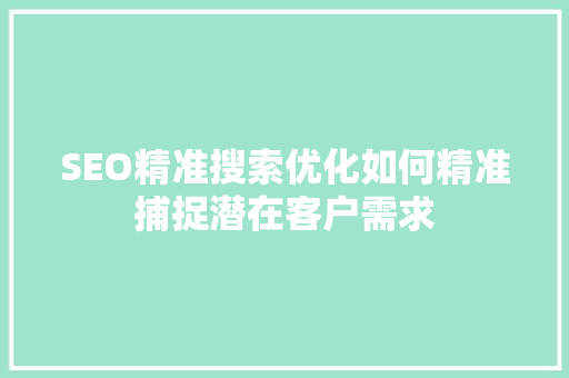 SEO精准搜索优化如何精准捕捉潜在客户需求