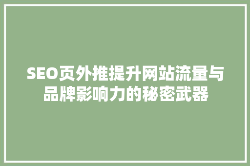 SEO页外推提升网站流量与品牌影响力的秘密武器