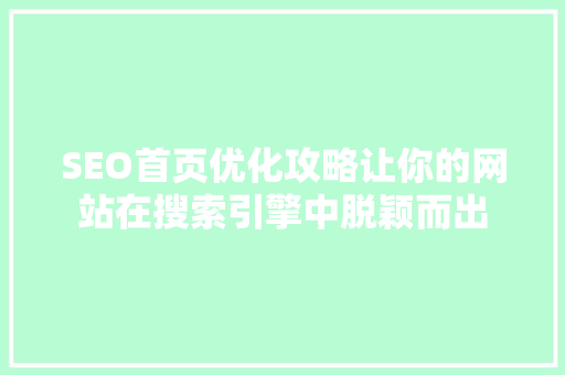 SEO首页优化攻略让你的网站在搜索引擎中脱颖而出
