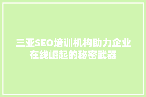 三亚SEO培训机构助力企业在线崛起的秘密武器