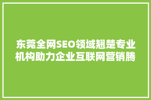 东莞全网SEO领域翘楚专业机构助力企业互联网营销腾飞